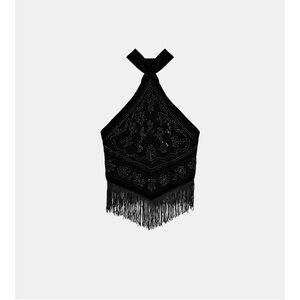 Zara NWT BEADED HALTERNECK COMBINED GEORGETTE TOP XS